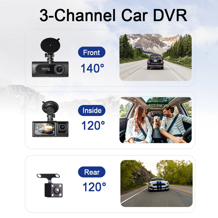 360° Triple Lens Car Dash Camera: Front, Interior, Rear Recording