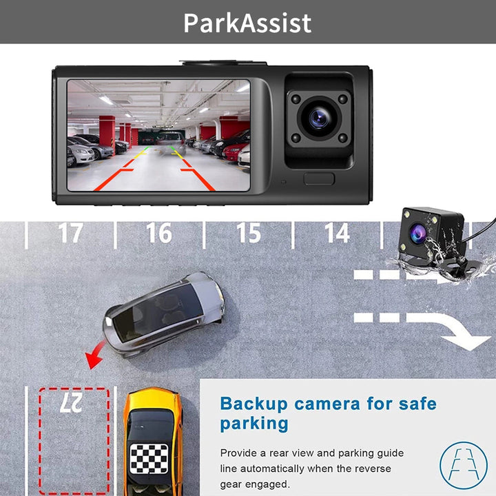 360° Triple Lens Car Dash Camera: Front, Interior, Rear Recording