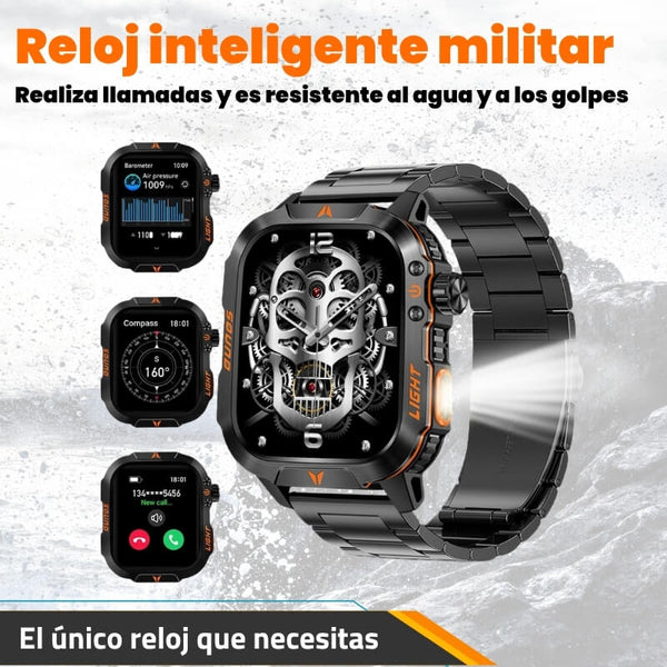 El reloj militar inteligente más potente – Llamadas, resistente al agua, linterna y monitoreo de salud
